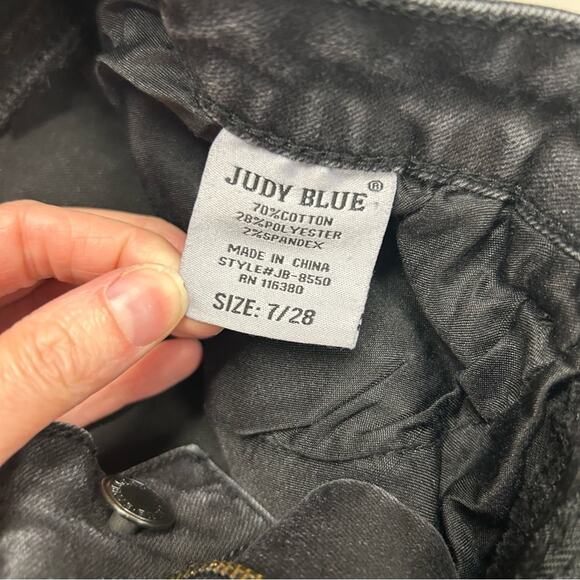 Judy Blue Black Denim Jeans Skinny Pant Distressed Cheetah Patch Size 7 / 28 - Picture 5 of 5